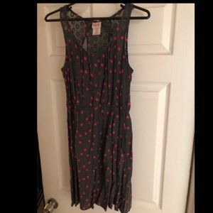 Grey with pink polka dots midi dress